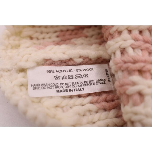 Pink and White Knit Pom Beanie Hat Made In Italy 95% Acrylic 5% Wool Warm & Soft - Picture 4 of 8